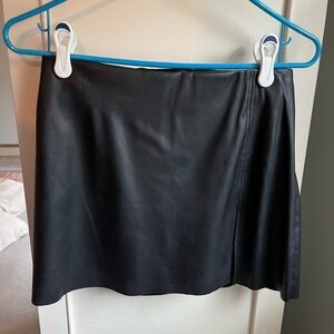 Aqua Faux Black Leather Skirt